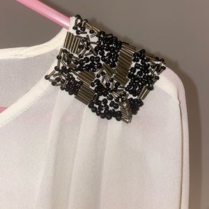 Staring At Stars Crème Blouse With Beaded Shoulders